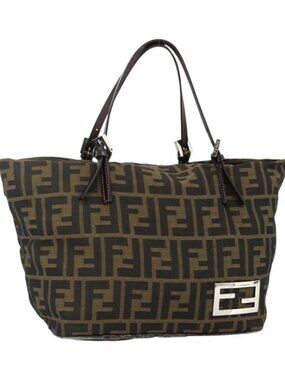 FENDI Zucca Canvas Hand Bag Black Brown Auth 175169